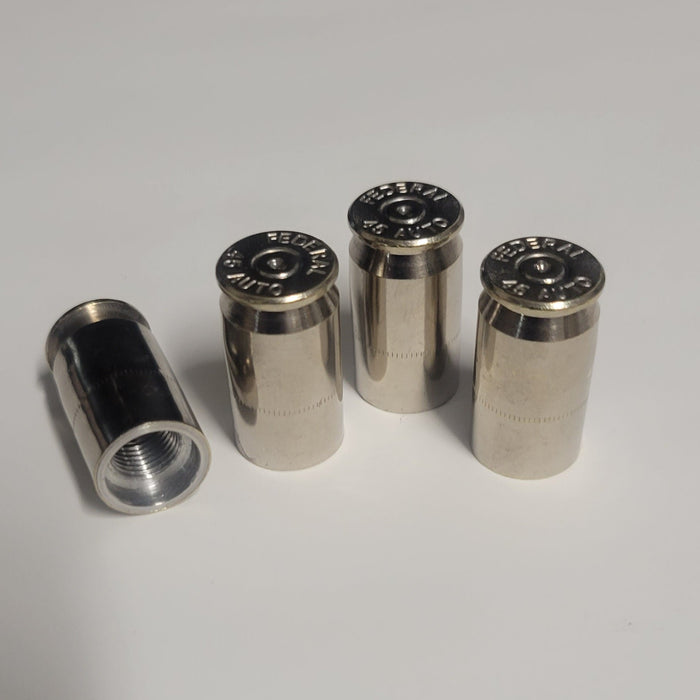 45 Caliber Nickel Bullet Casing Valve Stem Caps, Universal Bullet Valve Stem Covers, Valve Stem Accents, Automotive Gifts for Him