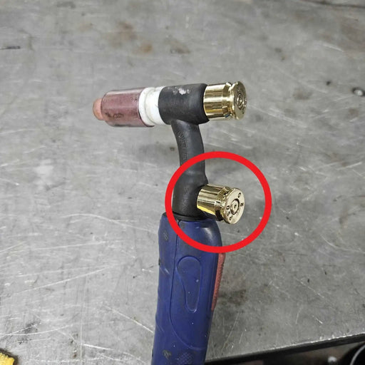 50 bmg bullet gas valve knob installed on tig torch handle with short button back cap