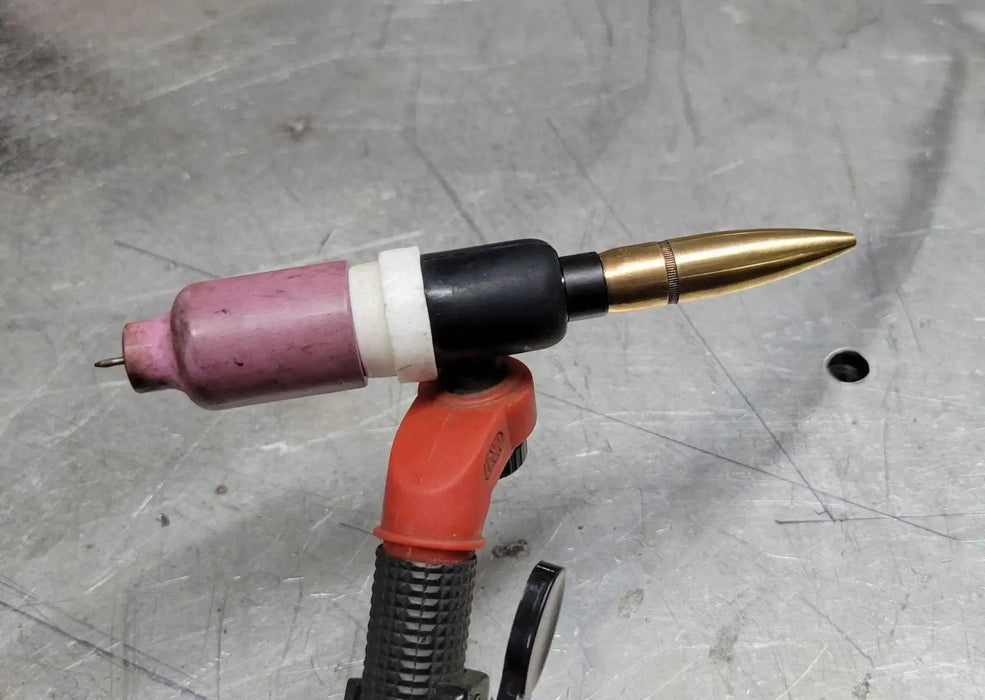 57Y03 Medium 50 Bmg Bullet Back Cap installed on TIG torch handle