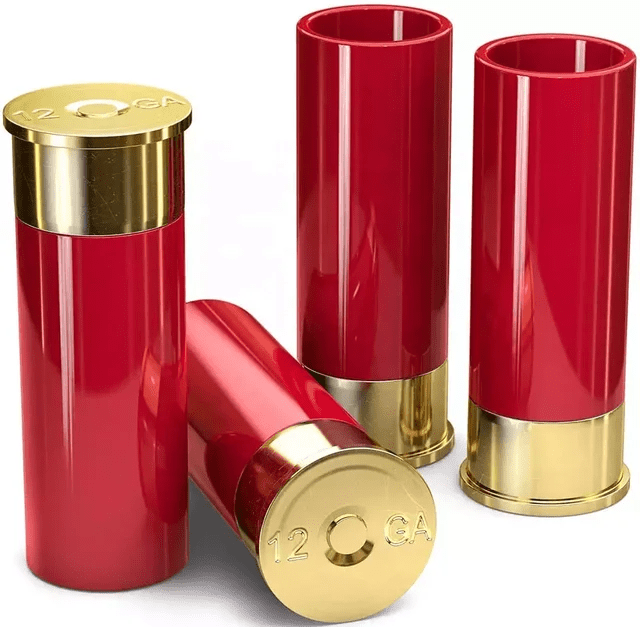 12 Gauge Shot Glasses, Set of 4, 2oz. Capacity, Red and Gold - HittCraft Bullet Gifts