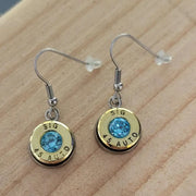 45 Bullet Dangle Earrings with March Birthstone
