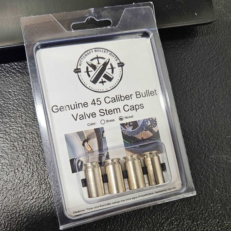 45 Caliber Nickel Bullet Casing Valve Stem Caps, Universal Bullet Valve Stem Covers, Valve Stem Accents, Automotive Gifts for Him