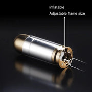 Bullet Shaped Butane Torch Lighter showing location of refill valve and flame height adjustment screw.