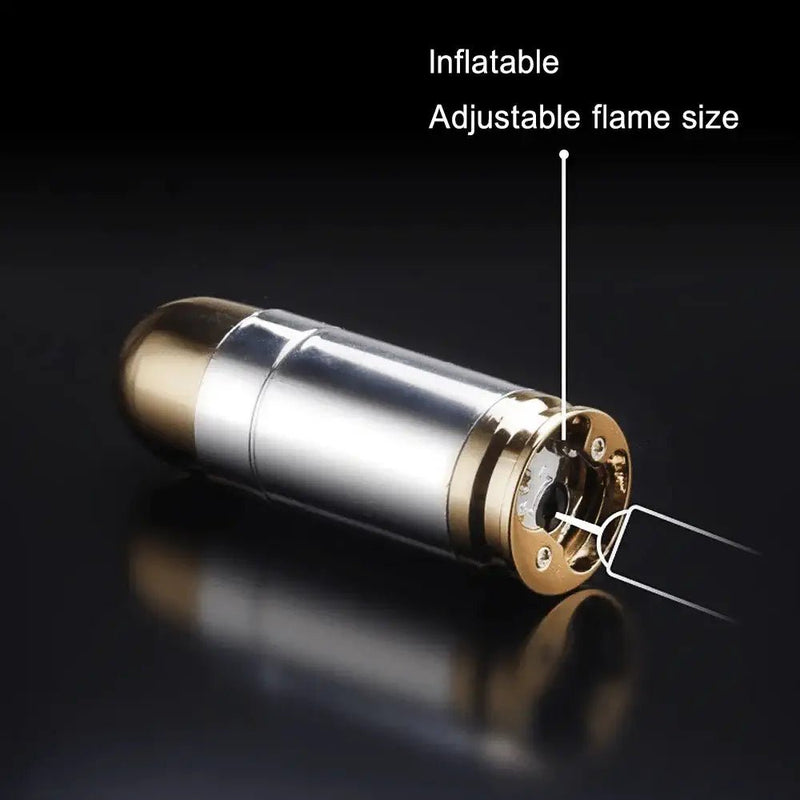 Bullet Shaped Butane Torch Lighter showing location of refill valve and flame height adjustment screw.