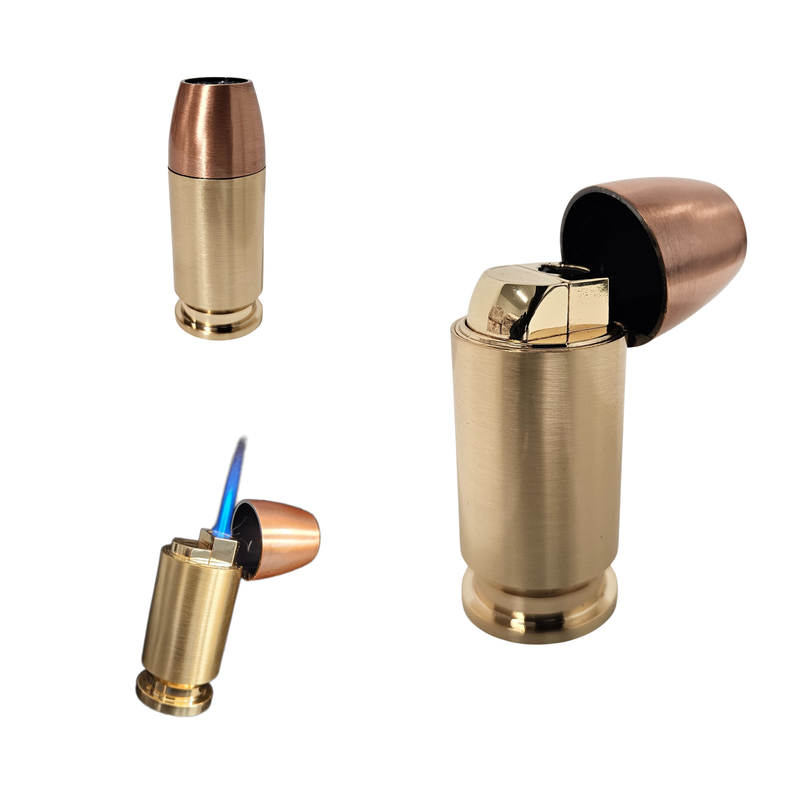 Hollow Point Bullet-Shaped Torch Lighter, 3-Inch, Blue Flame, Butane Refillable, Brass and Copper