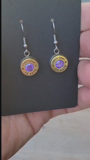 Video displaying our 45 bullet dangle earrings with different birthstone colors 