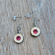 45 Caliber Bullet Shell Casing Earrings, Gemstone Dangle Earrings, Birthstone Jewelry, Rustic Gift for Gun Lovers, CZ Drop Earrings - HittCraft Bullet Gifts