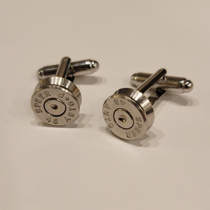 45 Caliber Nickel Bullet Casing Cuff Links, Formal Wedding Cufflinks for Men, Gun Shell Cuff Links, Groomsmen Gift Idea, Novelty Cufflinks - HittCraft Bullet Gifts
