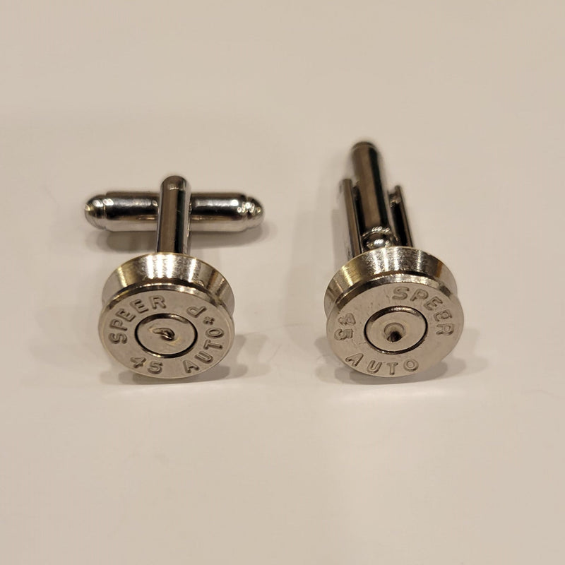 45 Caliber Nickel Bullet Casing Cuff Links, Formal Wedding Cufflinks for Men, Gun Shell Cuff Links, Groomsmen Gift Idea, Novelty Cufflinks - HittCraft Bullet Gifts