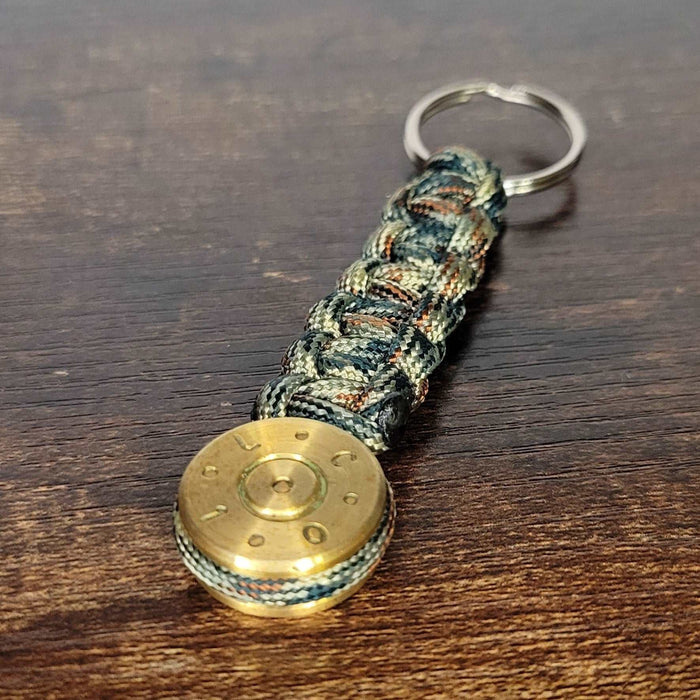 50 Caliber BMG Bullet Paracord Keychain Color Woodland Camo, Heavy Duty Tactical Keychain, Outdoor Survival Keychain, Novelty Bullet Keyring - HittCraft Bullet Gifts