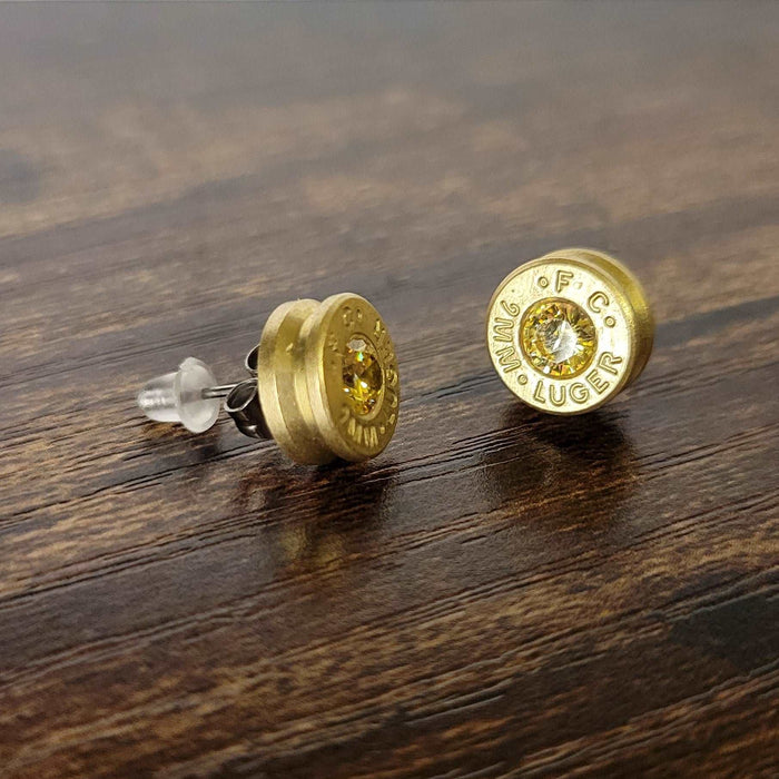 9mm Bullet Casing Stud Earrings November Birthstone, Gemstone Earrings, Birthstone Jewelry Gift, Fashion Accessories for Gun Lovers - HittCraft Bullet Gifts