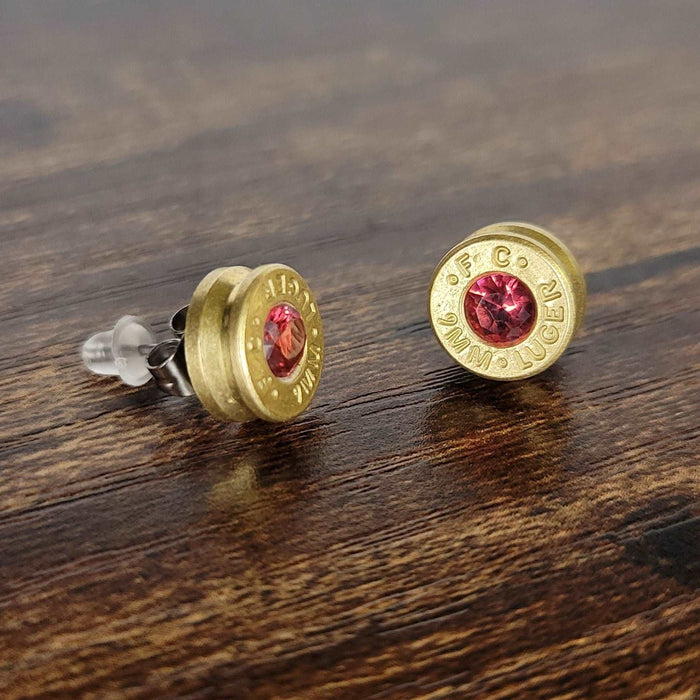 9mm Bullet Casing Stud Earrings July Birthstone, Gemstone Earrings, Birthstone Jewelry Gift, Fashion Accessories for Gun Lovers - HittCraft Bullet Gifts