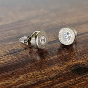 9mm Nickel Bullet Casing Stud Earrings, April Birthstone, Gemstone Earrings, Birthstone Jewelry Gift, Fashion Accessories for Gun Lovers - HittCraft Bullet Gifts