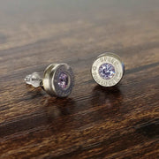 9mm Nickel Bullet Casing Stud Earrings, June Birthstone, Gemstone Earrings, Birthstone Jewelry Gift, Fashion Accessories for Gun Lovers - HittCraft Bullet Gifts
