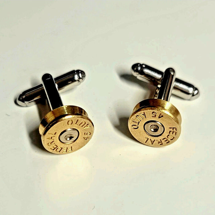 Once Fired 45 Caliber Brass Bullet Cufflinks with Toggle back, Men's Bullet Gift - HittCraft Bullet Gifts
