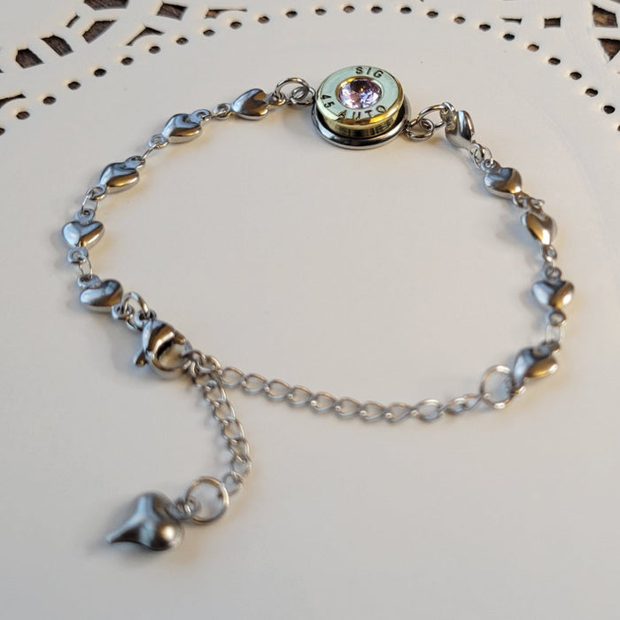 Minimalist 45 Caliber Bullet October Gemstone Bracelet, Once Fired Bullet Charm Bracelet, Birthstone Bracelet, Gift for Her, Birthstone Jewelry - HittCraft Bullet Gifts